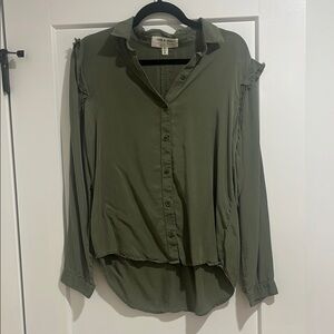 Anthropologie Green Notched Collar Button Down Shirt